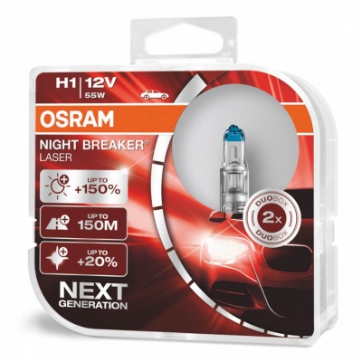 Żarówki halogenowe Osram H1 12V 55W P14,5s NIGHT BREAKER LASER +150% /2 szt./
