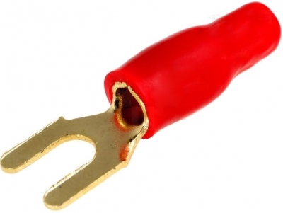 Konektor widełkowy pozłacany 4mm2 > 4,2mm.Czerwony