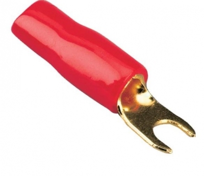 Konektor widełkowy pozłacany 6mm2 > 4,2mm czerwony