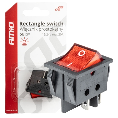 Włącznik czerwonym prostokątny 12V 230V podświetlany BU02 AMIO-03613
