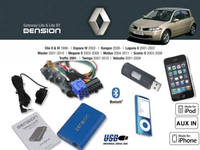 Cyfrowa zmieniarka Dension Bluetooth,USB,iPod,iPhone,AUX - Renault Clio,Laguna,Megane
