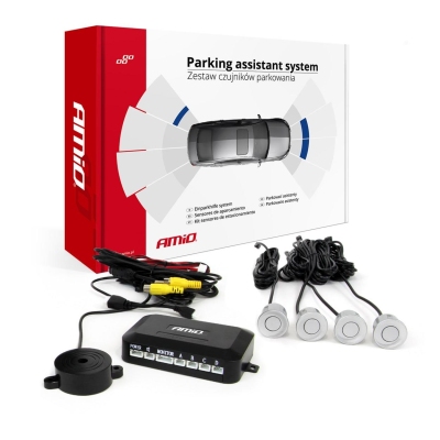 Zestaw czujników parkowania pod kamerę i wyświetlacz LCD srebrne 22mm AMIO-02990