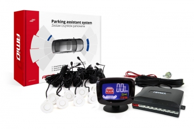 Zestaw czujników parkowania cofania LED-GRAF 8 sensorów białe
