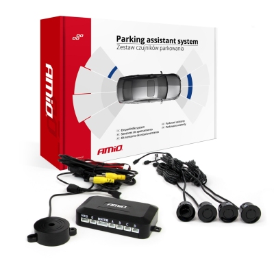 Zestaw czujników parkowania pod kamerę i wyświetlacz LCD czarne 22mm AMIO-02989