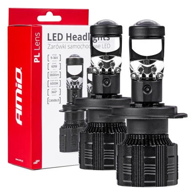 Żarówki samochodowe LED seria PL Lens H4 soczewka 6000K Canbus AMIO-03667
