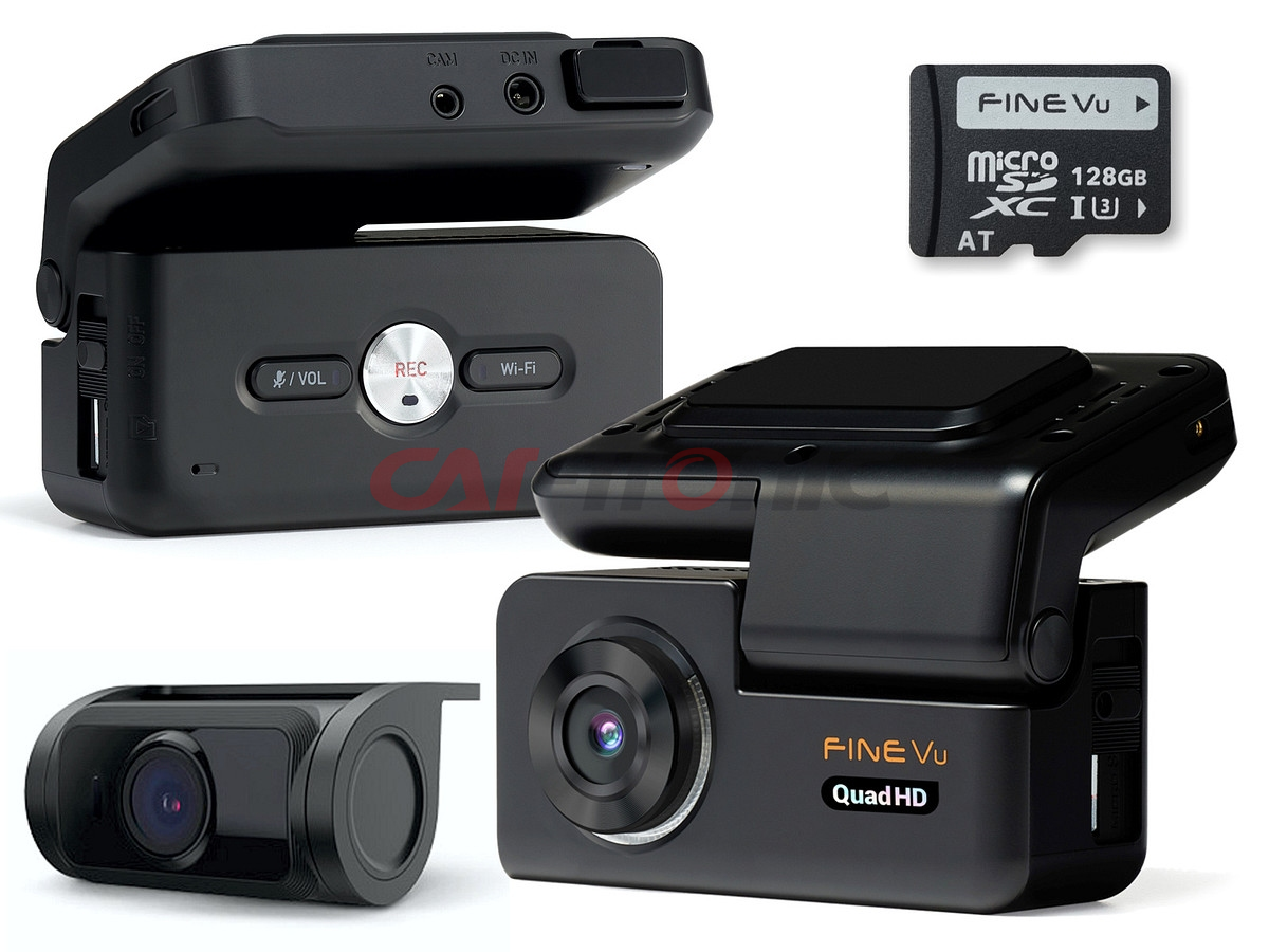 Wideorejestrator FineVu GX300 QHD+FHD WiFi GPS Fotoradary, karta 128 GB