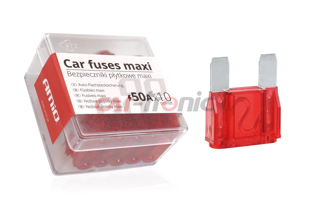 Bezpieczniki samochodowe MAXI pudełko 10 szt 50A AMIO-02327
