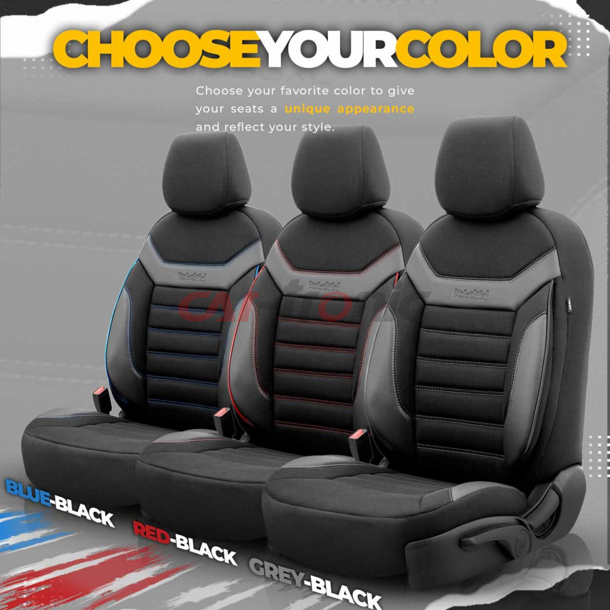 Komplet pokrowców na fotele samochodowe OTOM INDIVIDUAL 203 BLACK/BLUE 3-ZIP