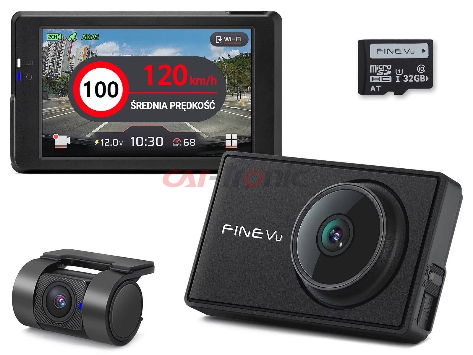 Wideorejestrator FineVu GX7000 WiFi - rejestrator QHD+FHD GPS radary, karta 32GB