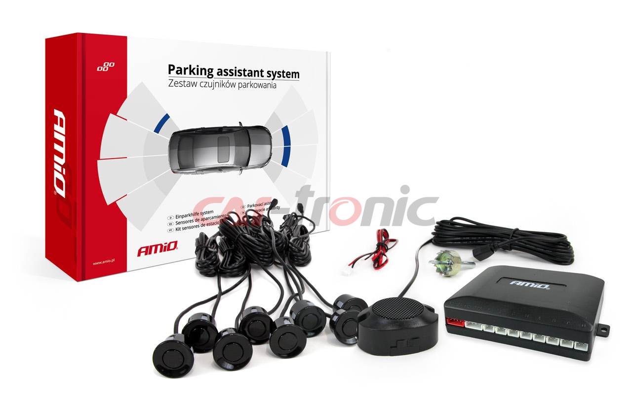 Zestaw czujników parkowania cofania Buzzer 8 sensorów czarne AMIO-01575