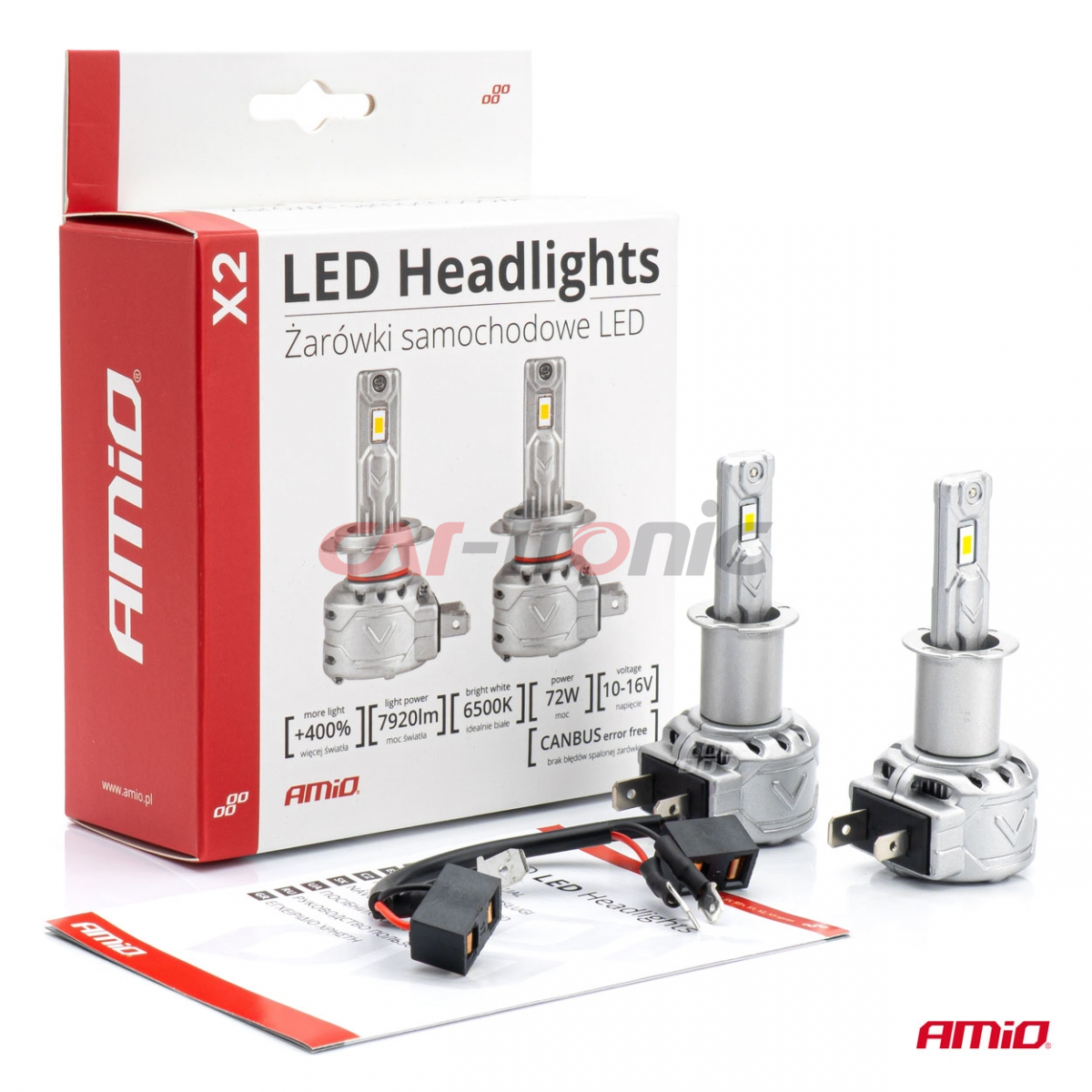 Żarówki samochodowe LED seria X2 H3 6500K Canbus AMIO-02971