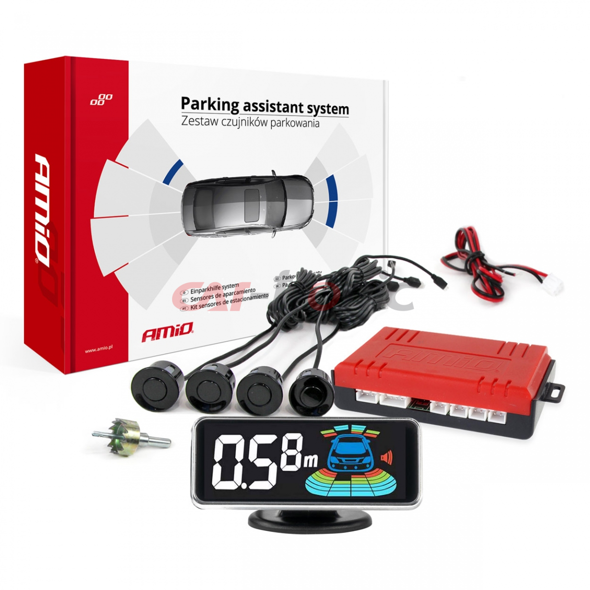 Czujniki parkowania cofania czarne LED 3D AMIO-03185