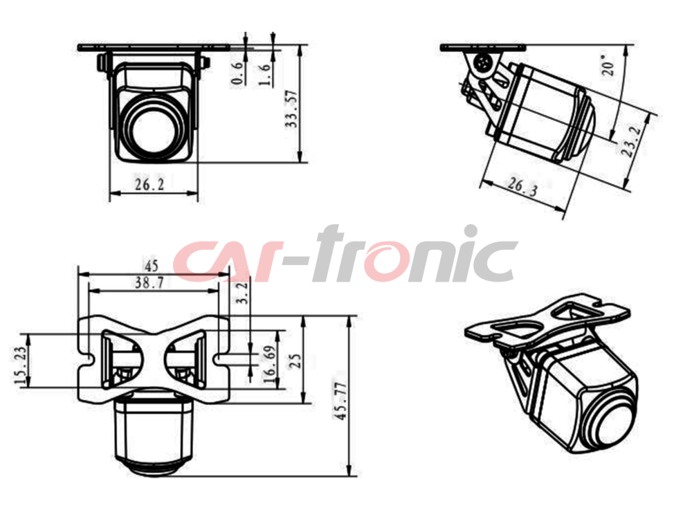 Kamera cofania / kamera przednia AHD 1080x720 konstrukcja kwadratowa, montaż: podkonstrukcja. Kąt widzenia 230°