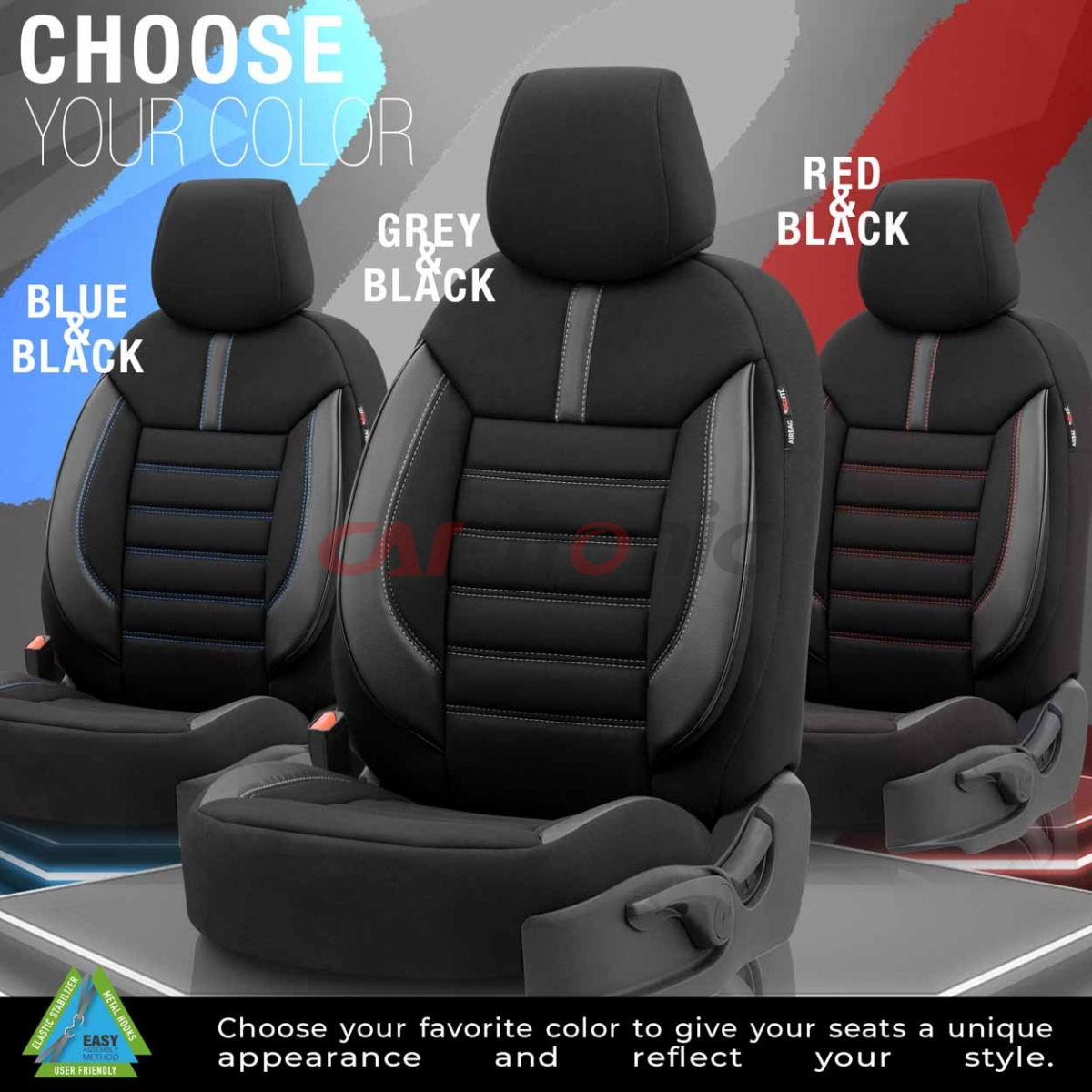 Komplet pokrowców na fotele samochodowe OTOM LIMITED 102 BLACK/GREY 3-ZIP