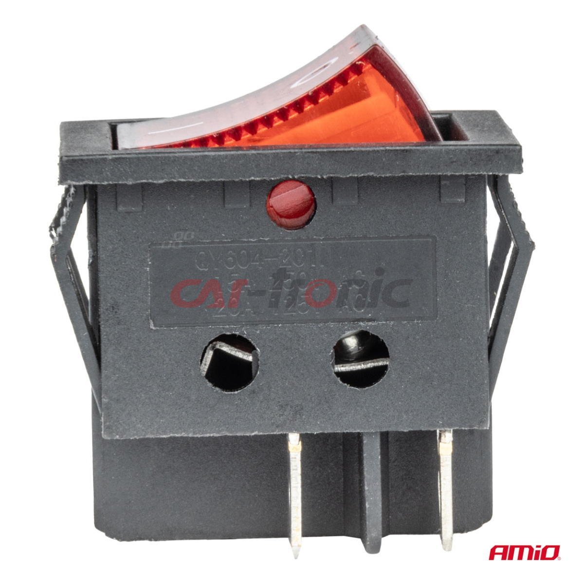 Włącznik czerwonym prostokątny 12V 230V podświetlany BU02 AMIO-03613