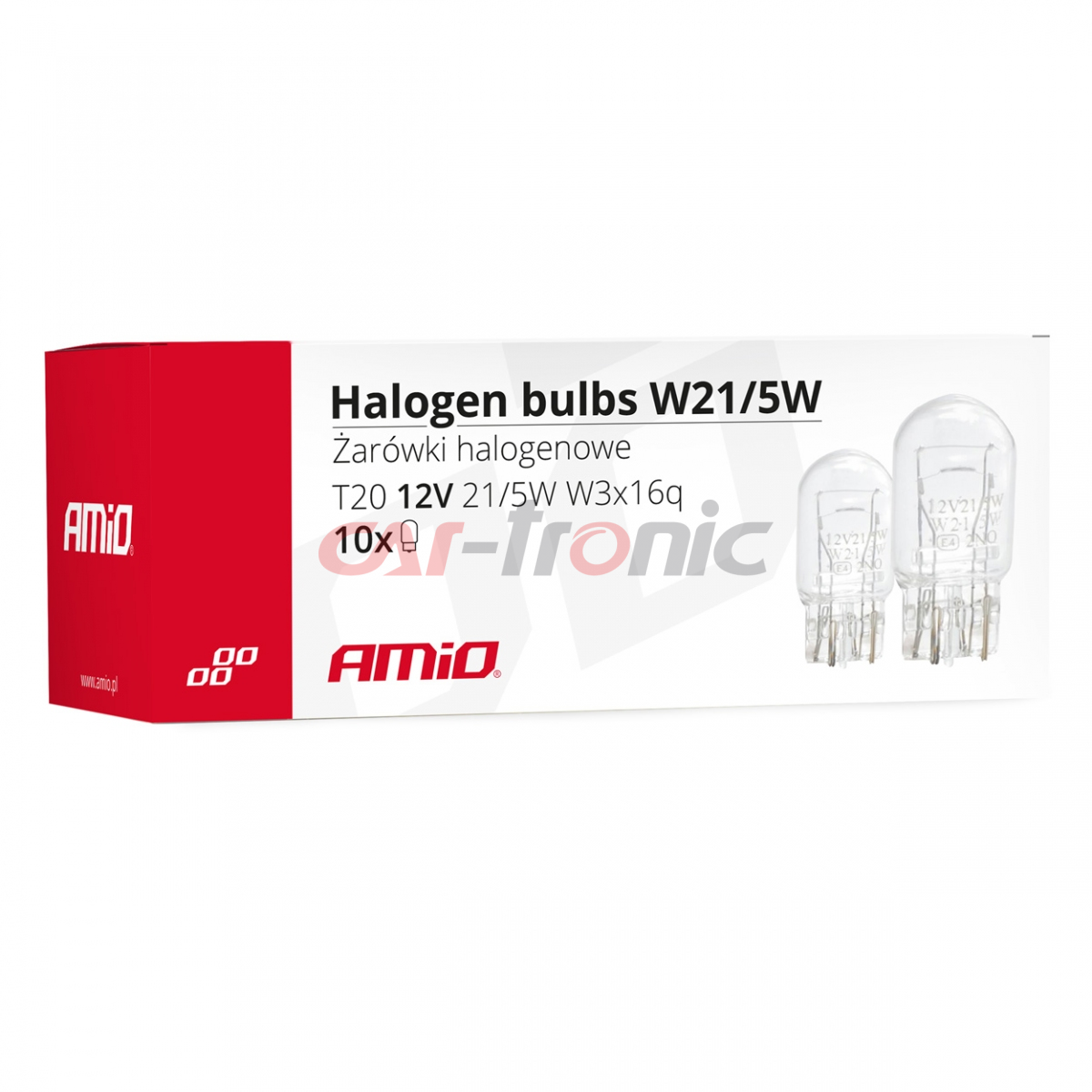 Żarówki halogenowe T20 W21/5W W3x16q 10 szt. AMIO-02552