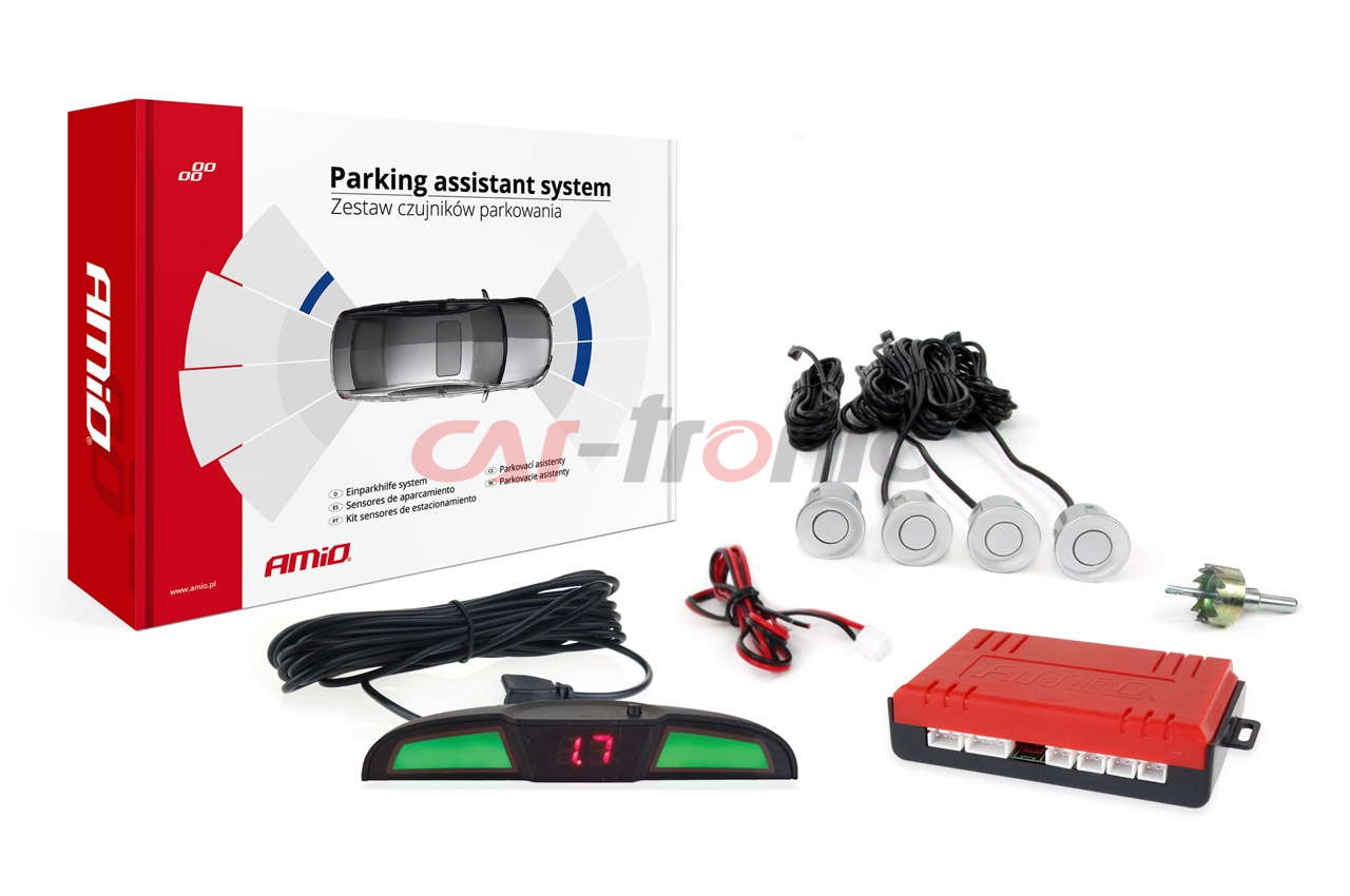 Zestaw czujników parkowania cofania LED COB 4 sensory srebrne AMIO-02282