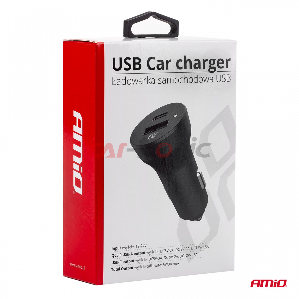 Ładowarka samochodowa USB-C Power Delivery PD i USB Quick Charge 3.0 AMIO-02251