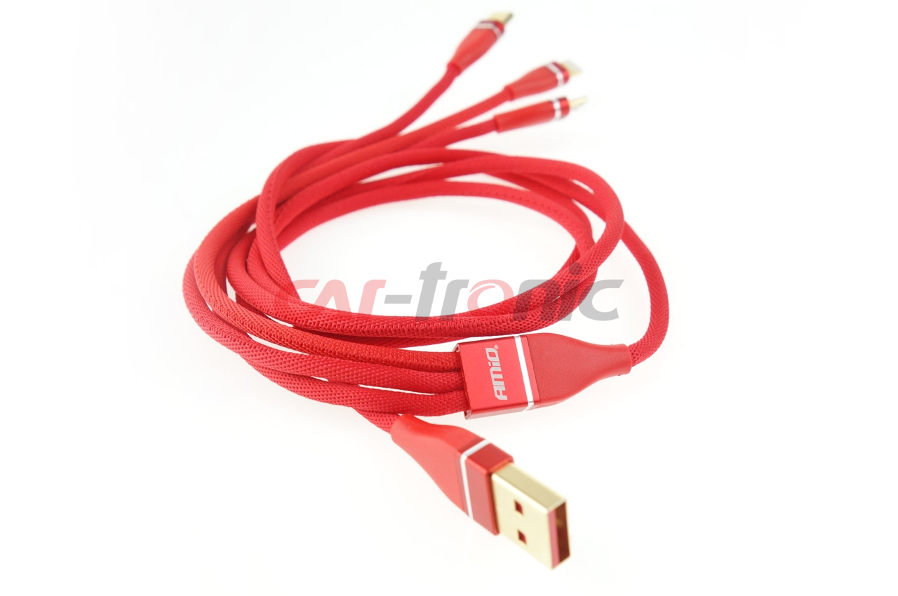Kabel USB 3w1 Lightning USB-C micro USB 1.2 m 3.1A UC-7 AMIO-02178