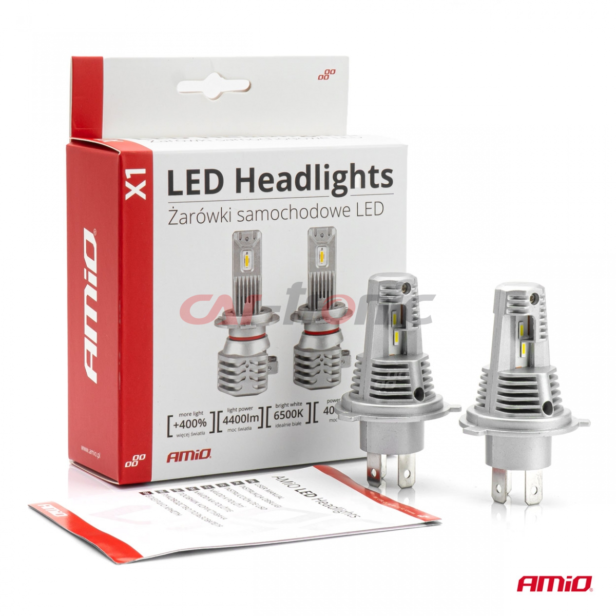 Żarówki samochodowe LED seria X1 H4/H19 6500K Canbus AMIO-02965