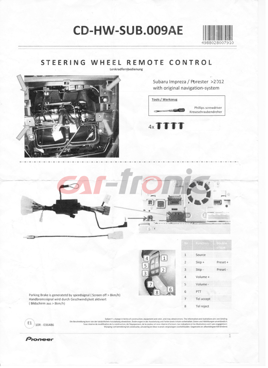 Adapter do sterowania z kierownicy Subaru Impreza, Forester >2012, CD-HW-SUB.009AE
