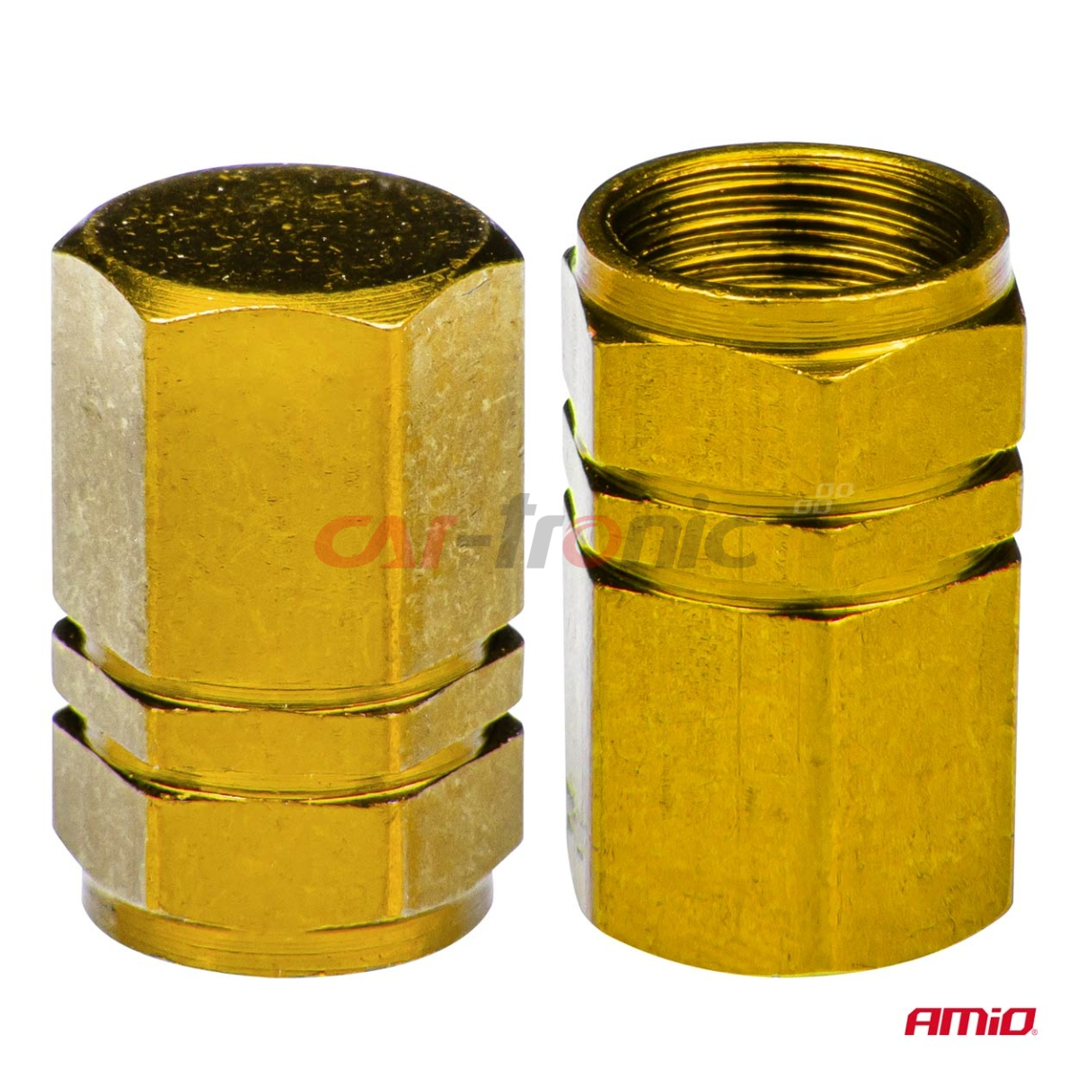 Aluminiowe nakrętki na wentyle kapturki żółte 4 szt AMIO-03633