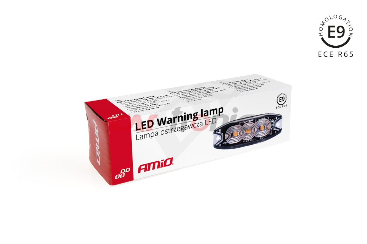 Lampa błyskowa ostrzegawcza płaska 3 LED R65 R10 12-24V AMIO-02297