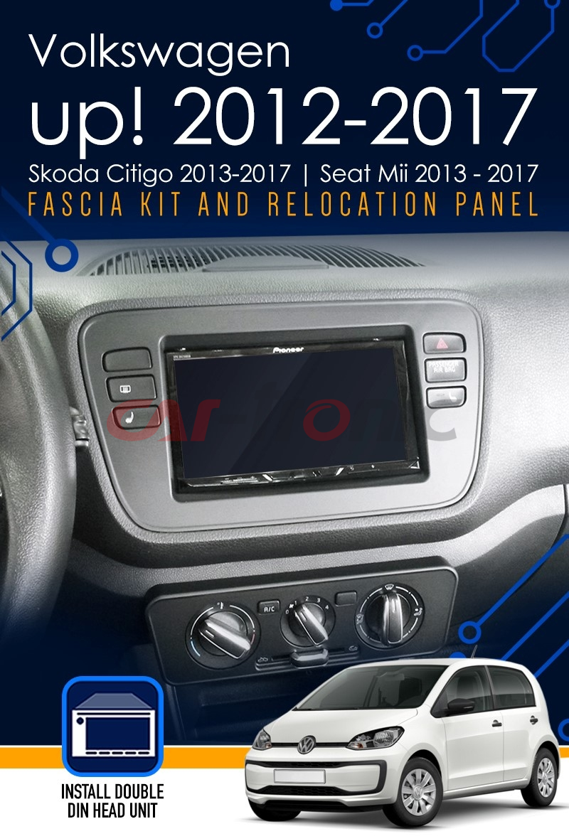 Ramka radiowa 2 DIN Seat Mii, Skoda Citigo 2011 ->, VW up! 2011 - 2016 czarna błyszcząca