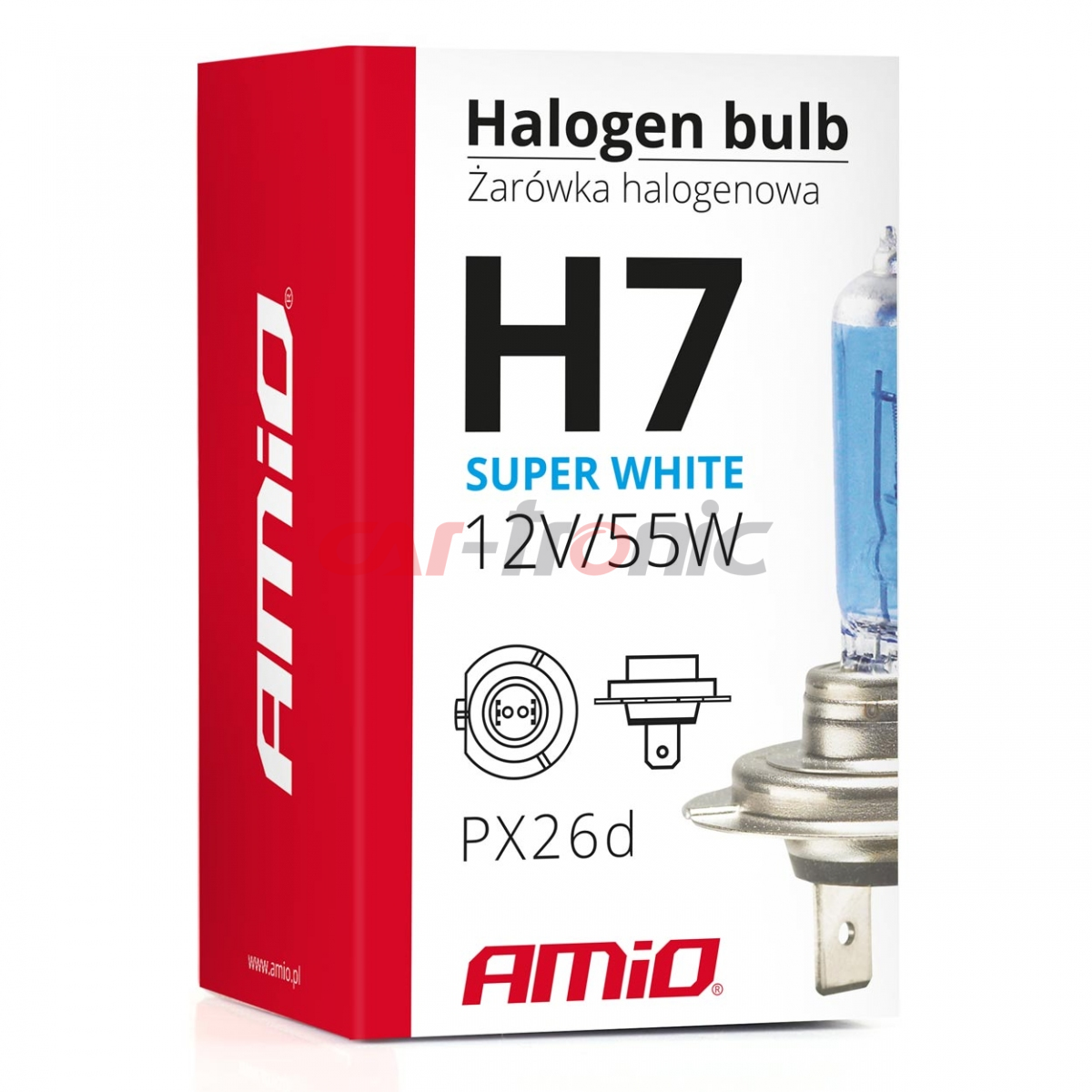 Żarówka halogenowa H7 12V 55W filtr UV (E4) Super White AMIO-01157