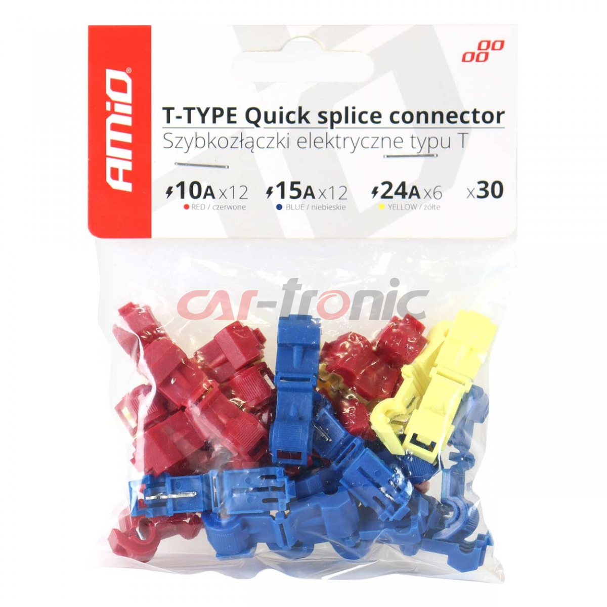 Szybkozłączki elektryczne konektory Typ-T 30 szt. mix AMIO-02347
