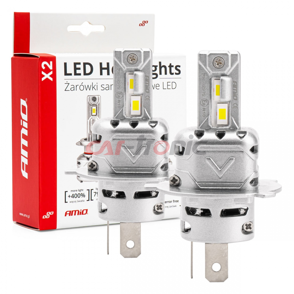 Żarówki samochodowe LED seria X2 H4/H19 6500K Canbus AMIO-02972