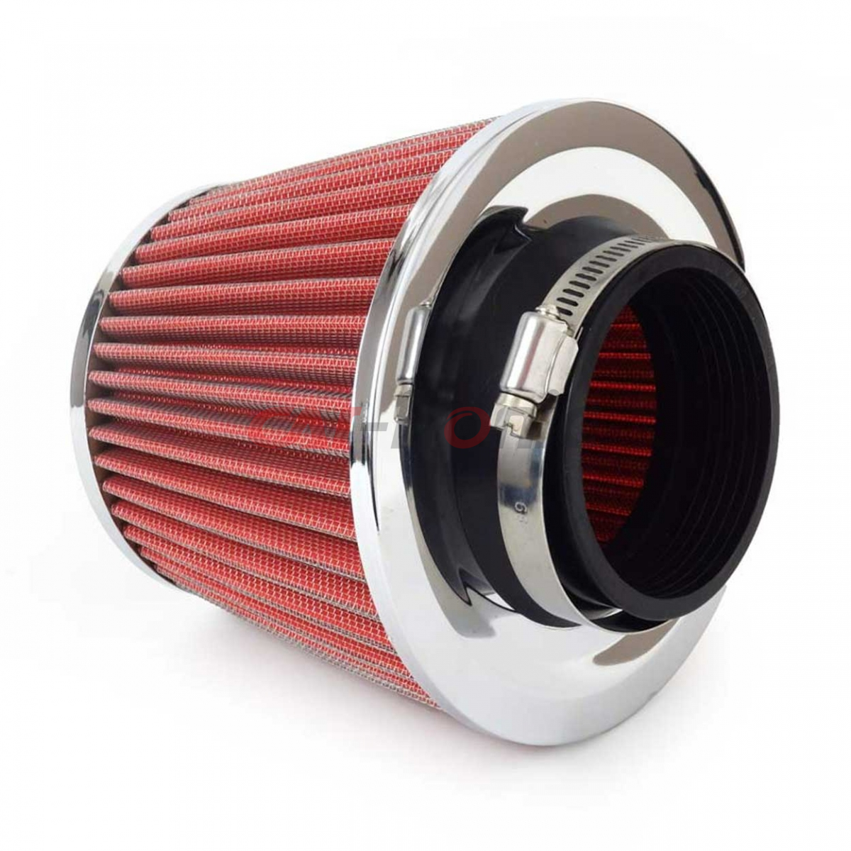 Filtr powietrza stożkowy uniwersalny czerwony/chrom + 3 adaptery AMIO-01282
