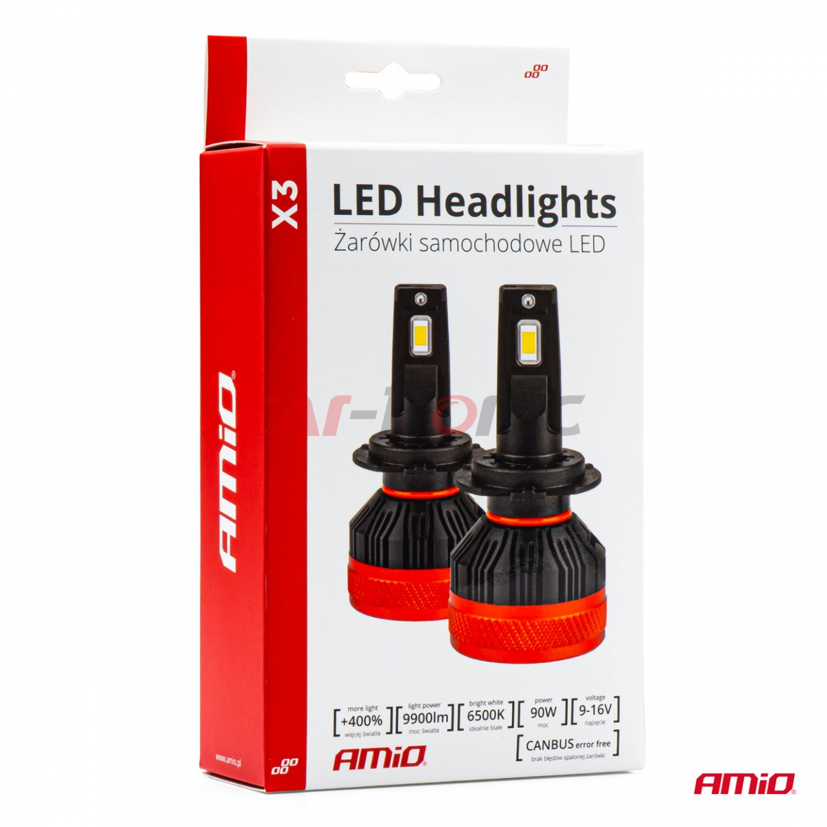 Żarówki samochodowe LED seria X3 HB3 9005/HIR1 9011/H10 6500K Canbus AMIO-02982