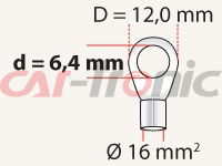 Terminal oczkowy 16 mm² / D=12,0 mm / d=6,4 mm czerwony