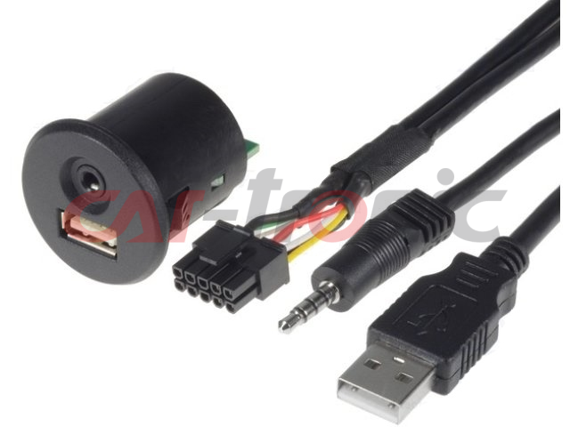 Gniazdo samochodowe USB A, Jack 3,5 mm do montażu 5V/1x2,1A