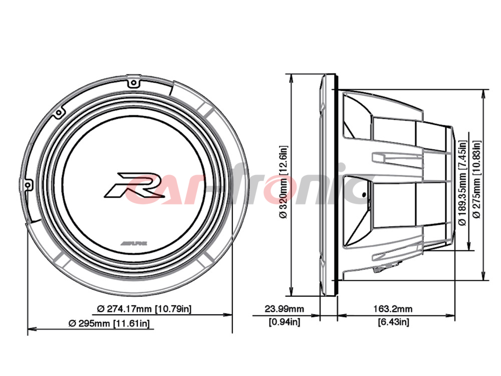 Głośnik niskotonowy ALPINE R2-W12D4 750W RMS 4 + 4 Ohm 30cm