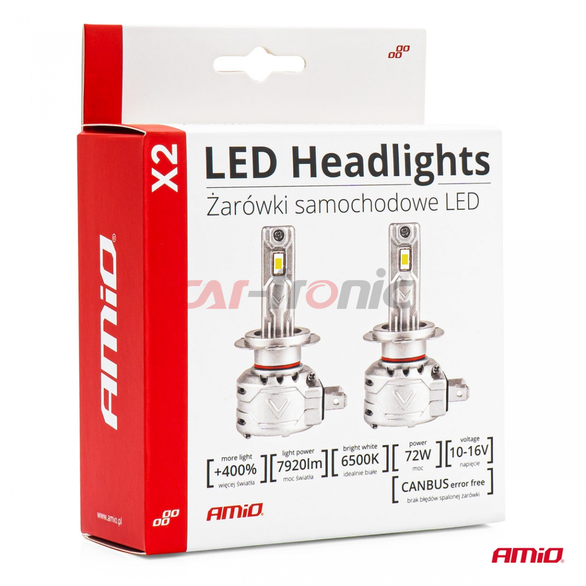Żarówki samochodowe LED seria X2 HB3 9005/HIR1 9011/H10 6500K Canbus AMIO-02975
