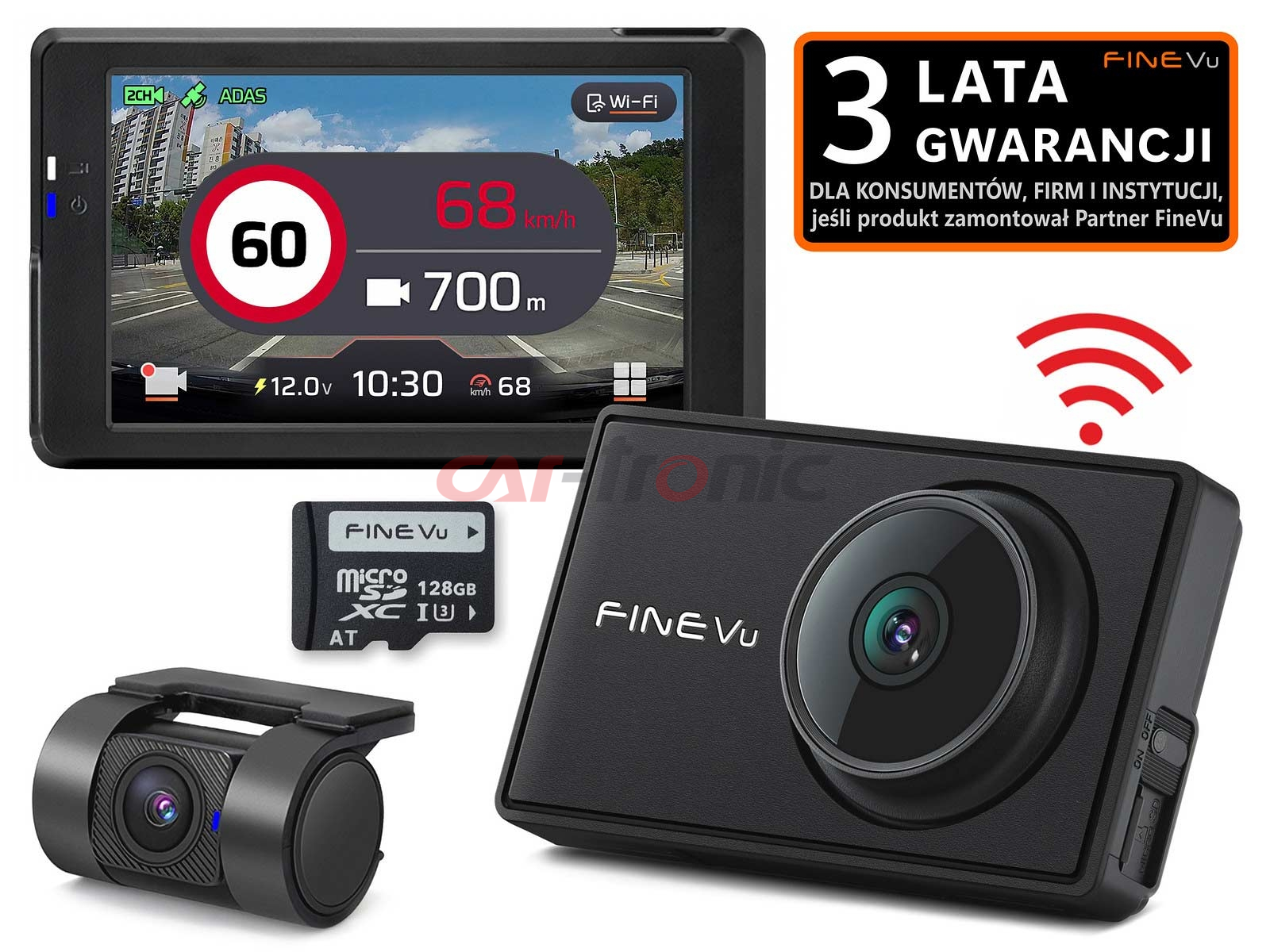 Wideorejestrator FineVu GX7000 WiFi - rejestrator QHD+FHD GPS radary, karta 128GB