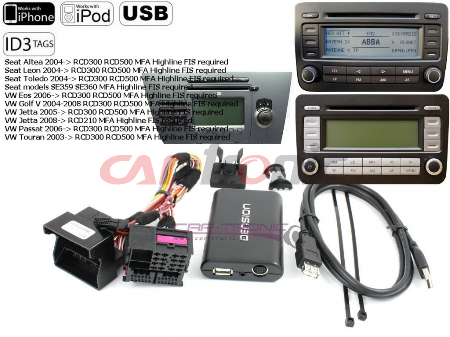 Cyfrowa zmieniarka Dension USB,iPod,iPhone,AUX,ID3 - VW RCD300,RCD500