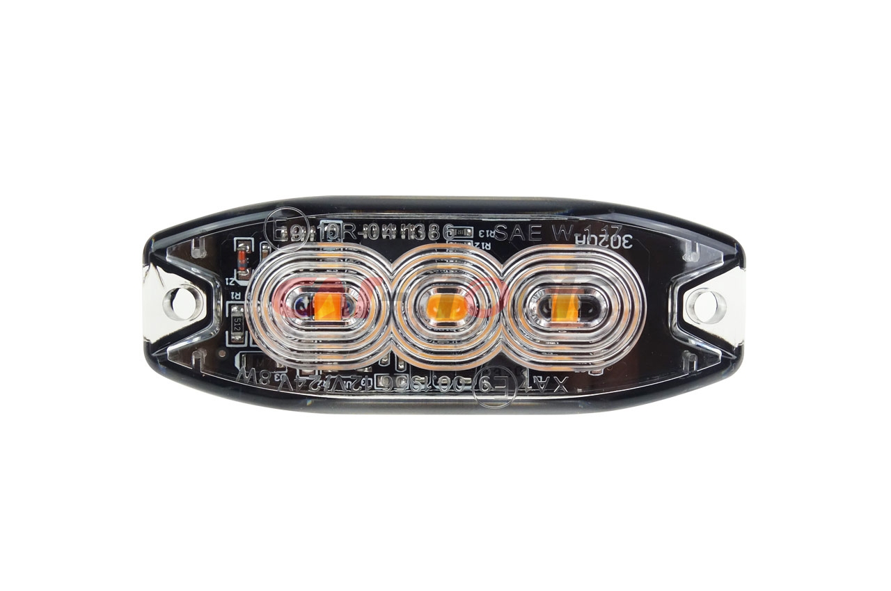 Lampa błyskowa ostrzegawcza płaska 3 LED R65 R10 12-24V AMIO-02297