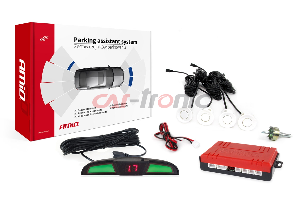 Zestaw czujników parkowania cofania LED COB 4 sensory białe AMIO-02283