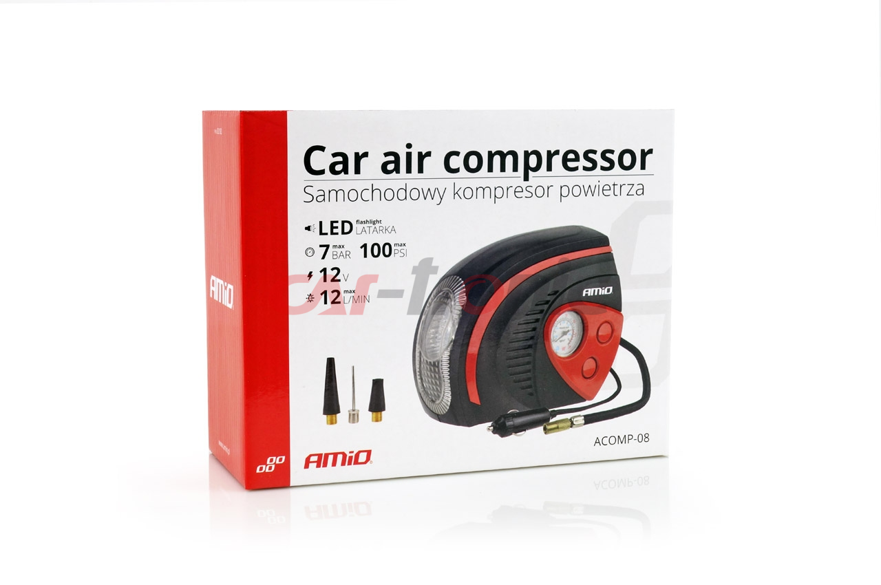 Kompresor samochodowy pompka 12V LED ACOMP-08 AMIO-02182