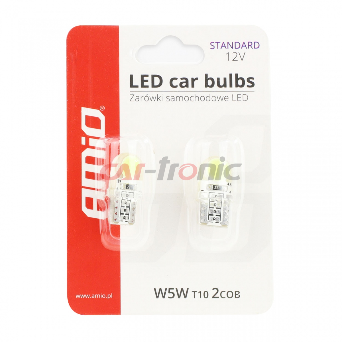 Żarówki LED STANDARD White W5W T10e COB 12V AMIO-01441