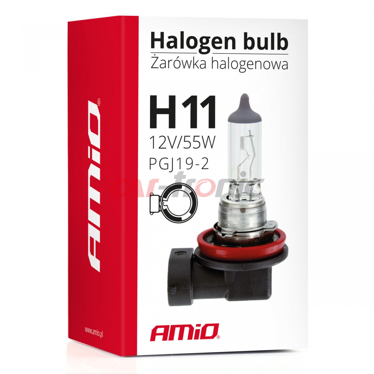 Żarówka halogenowa H11 12V 55W filtr UV (E4) AMIO-01159