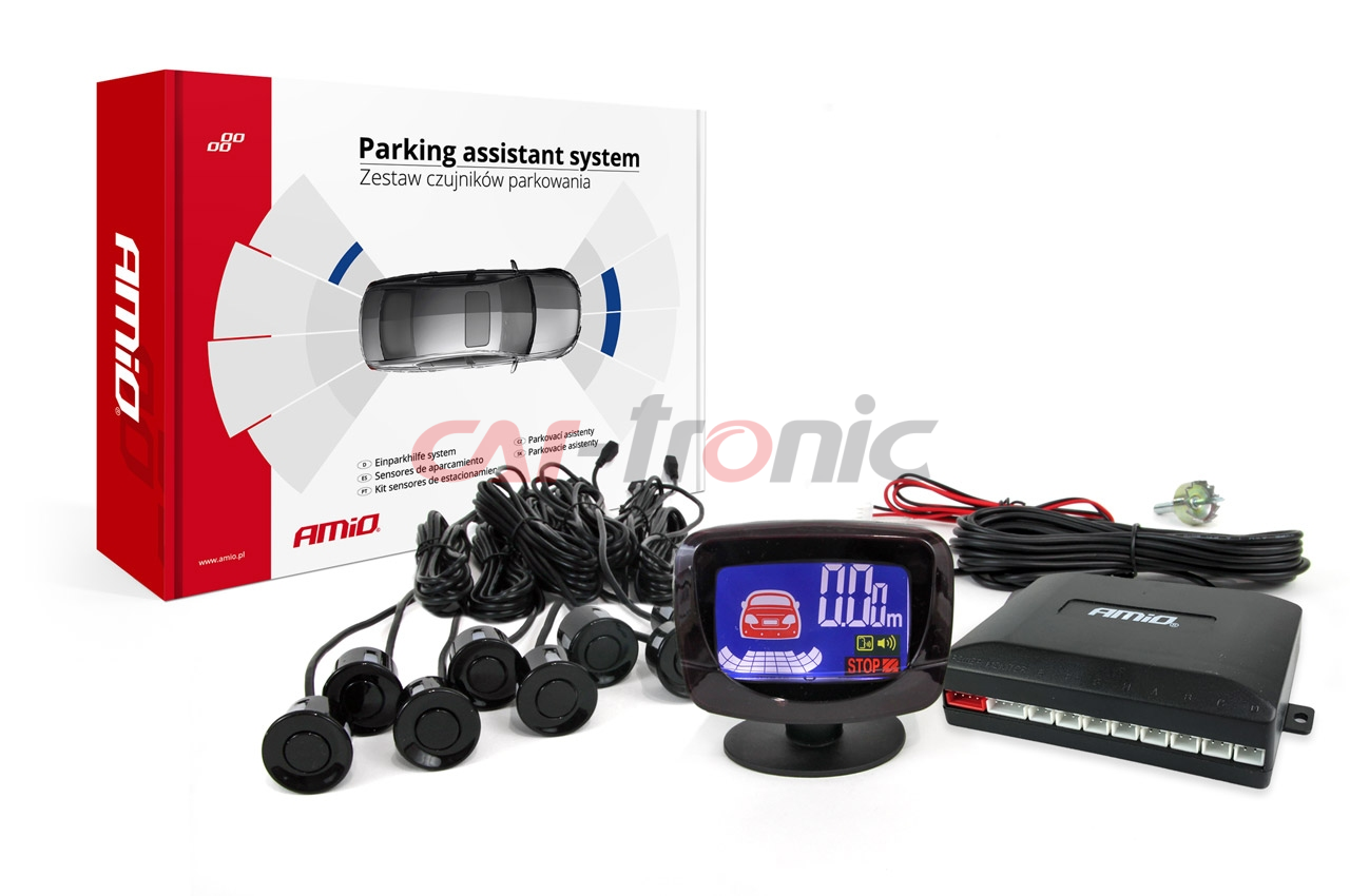 Zestaw czujników parkowania czujniki cofania LED GRAF 8 sensorów czarne AMIO-01559