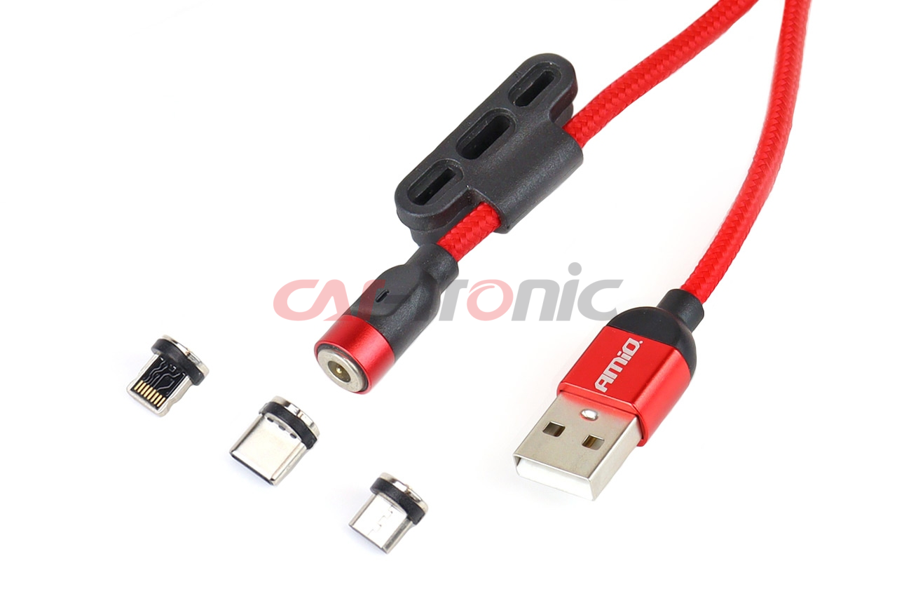 Kabel USB magnetyczny 3w1 na Lightning USB-C micro USB 1 m UC-8 AMIO-02522