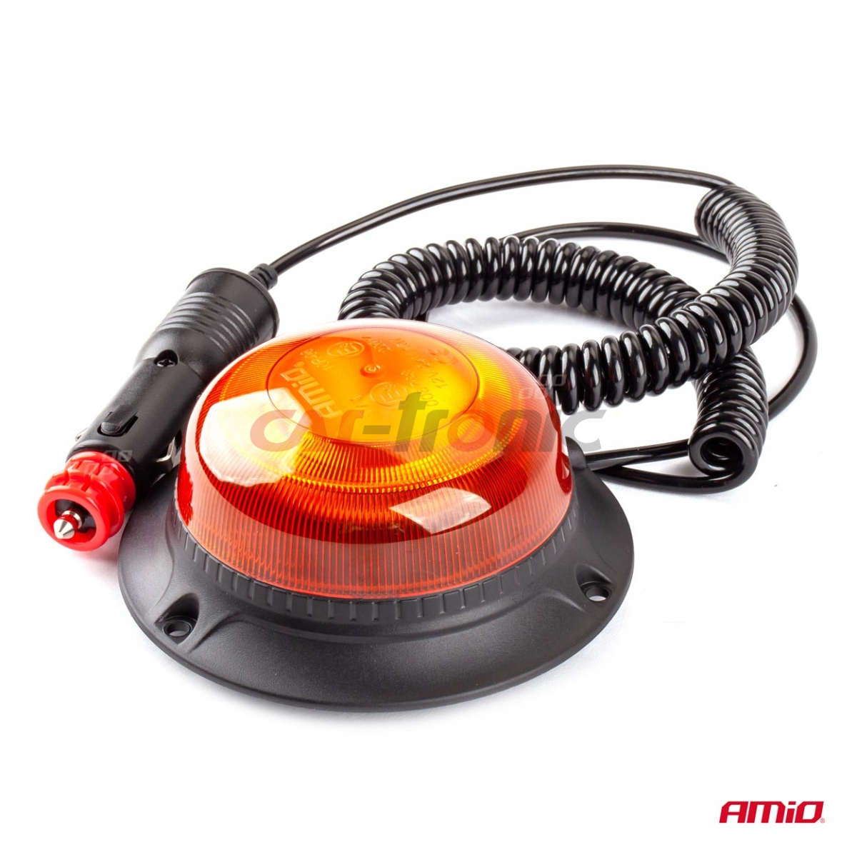 Lampa ostrzegawcza mini kogut 18 LED magnes niska R65 R10 12-24V W21m AMIO-02925