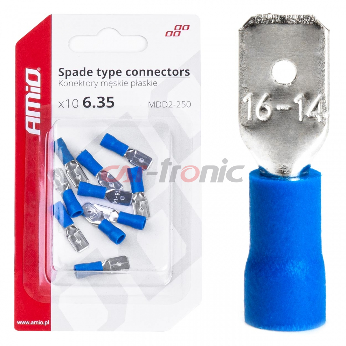 Konektory izolowane męskie płaskie 6.35mm 1.5-2.5mm2 15A 10 szt. AMIO-03070