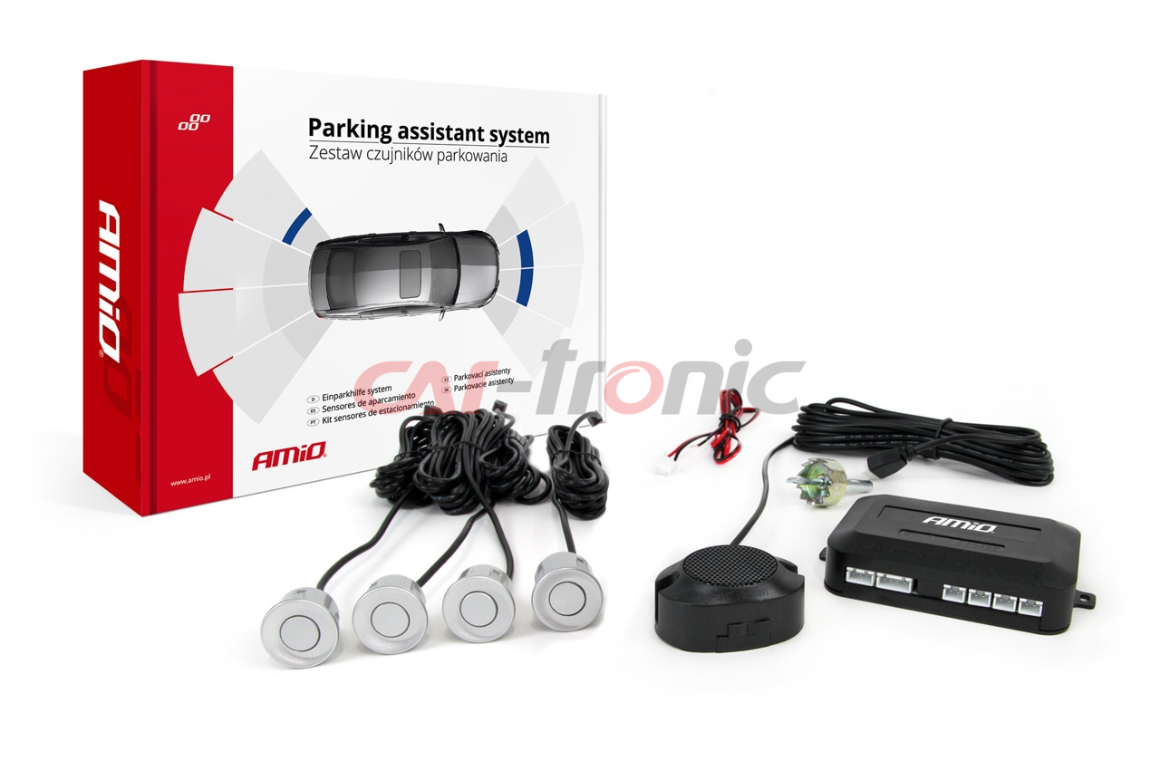 Zestaw czujników parkowania cofania Buzzer 4 sensory srebrne AMIO-01021