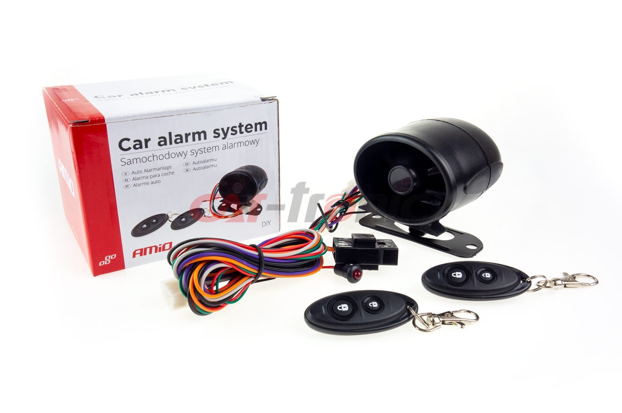 Uniwersalny alarm samochodowy z pilotami AMIO-02090